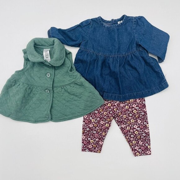 Carters Just One You Baby Girls 3 Months 3 Piece Pant Set with Vest Floral 1814 - Picture 1 of 6